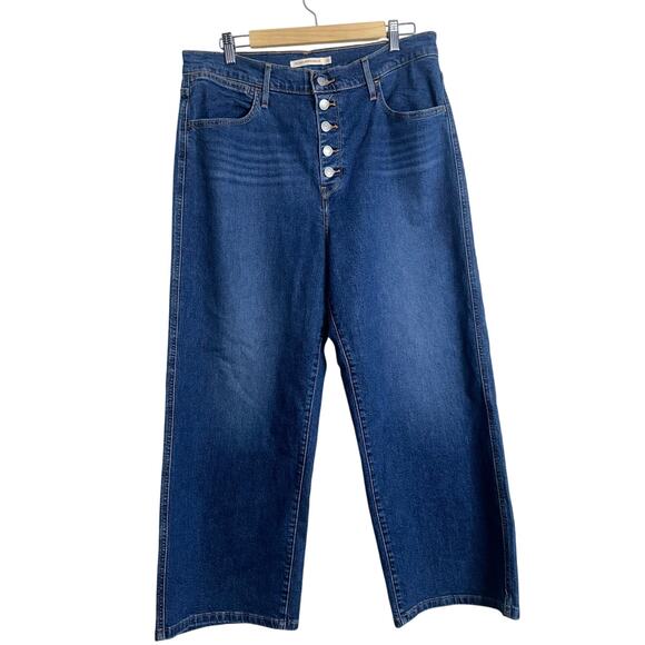 Levi’s Mile High Cropped Wide Leg Jeans Blue Size 32 Button Fly - Picture 1 of 7